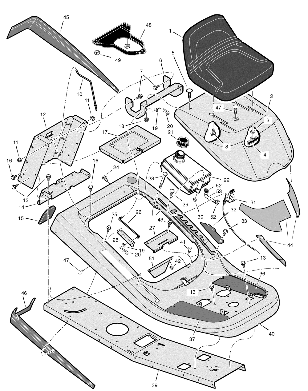 Chassis And Hood Diagram and Parts List for 309006X78A-SW 2007 Briggs and Stratton Lawn Tractor
